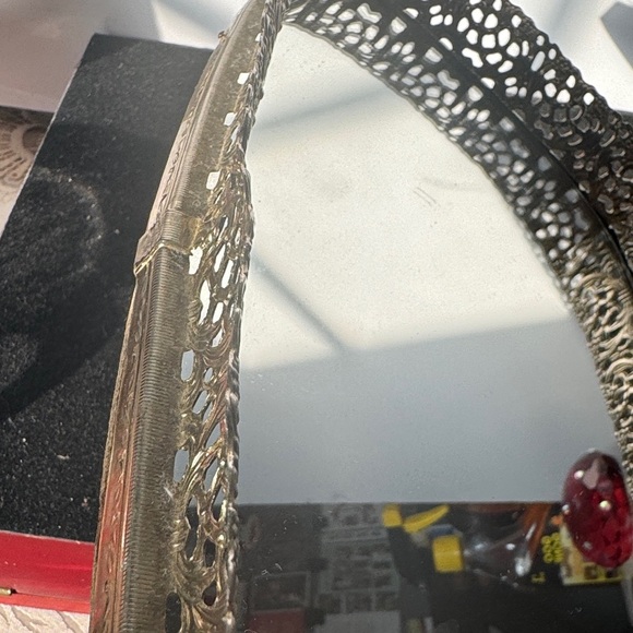 Vintage Oblong  Brass Filigree Vanity Mirror Tray - 14" x 8" x 1-1/2" - Picture 8 of 8